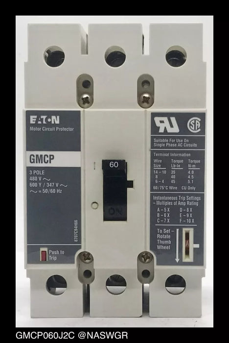 Eaton GMCP060J2C Motor Circuit Protector - 60 Amp - Unused