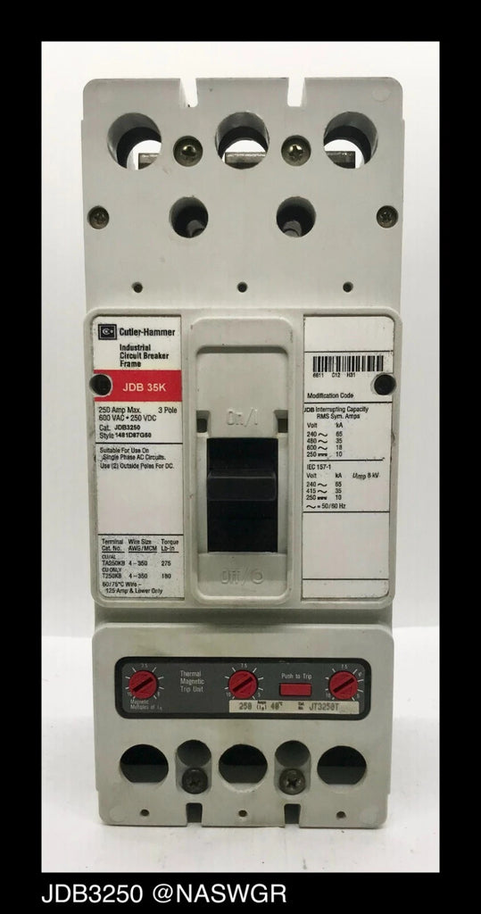 Cutler Hammer JDB3250F Molded Case Circuit Breaker - 250 Amp-Tested/1Yr Warranty