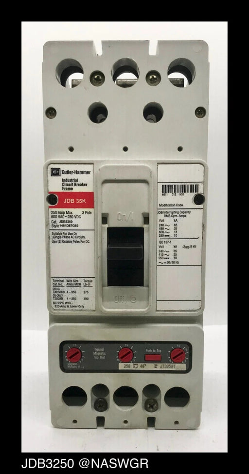 Cutler Hammer JDB3250F Molded Case Circuit Breaker - 250 Amp-Tested/1Yr Warranty