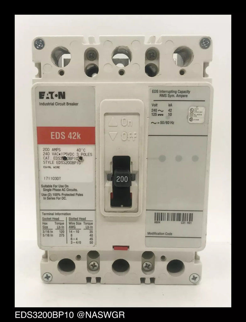 Eaton EDS3200BP10 Molded Case Circuit Breaker - 200 Amp