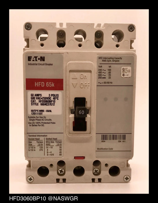 Eaton HFD3060BP10 Molded Case Circuit Breaker - 60 Amp