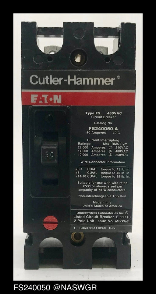 Cutler Hammer FS240050A Molded Case Circuit Breaker - 50 Amp-Tested/1Yr Warranty