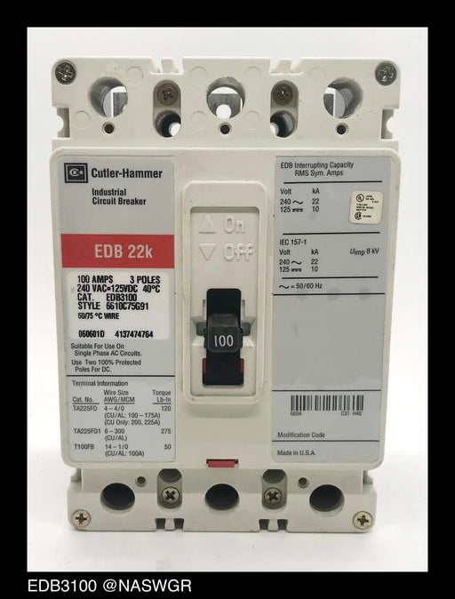 Cutler Hammer EDB3100 Molded Case Circuit Breaker - 100 Amp