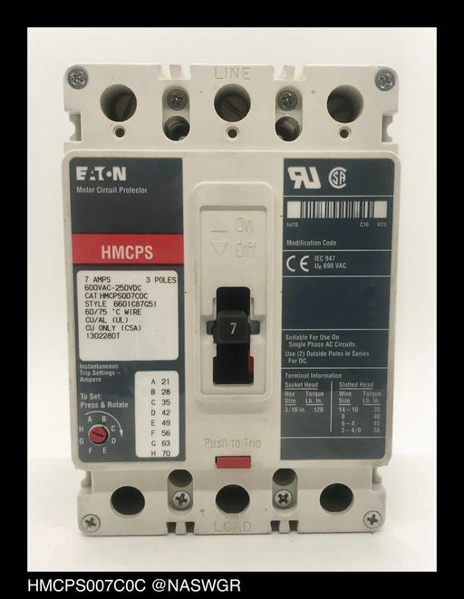 Eaton HMCPS007C0C Motor Circuit Protector - 7 Amp