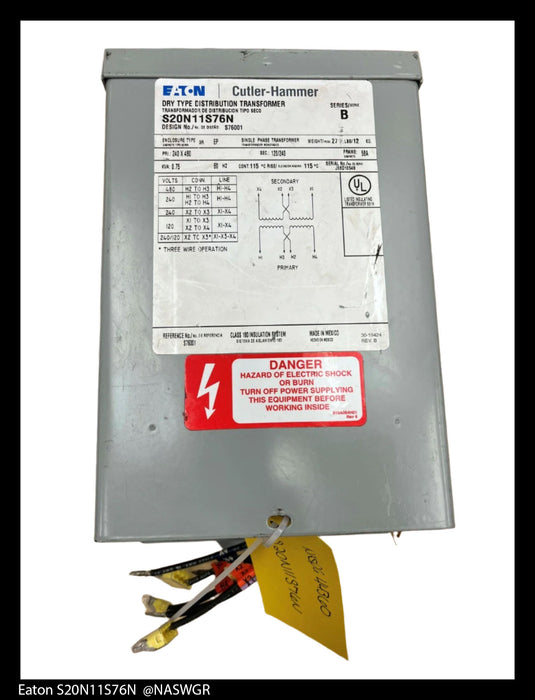 Eaton S20N11S76N Dry Type Distribution Transformer .75KVA Single Phase 3R