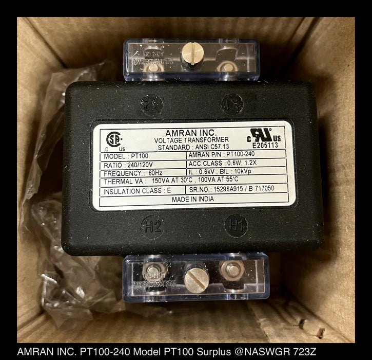 AMRAN INC. PT100-240 VT - Instrument Transformer Model PT100 Surplus