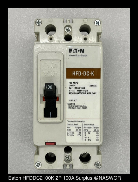 Eaton HFDDC2100K Molded Case Switch - 100 Amp - Unused