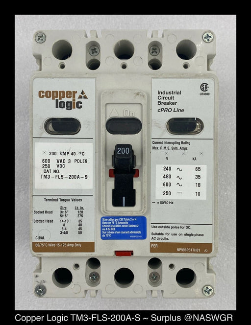 Copper Logic TM3-FLS-200A-S Molded Case Circuit Breaker - 200 Amp - Surplus