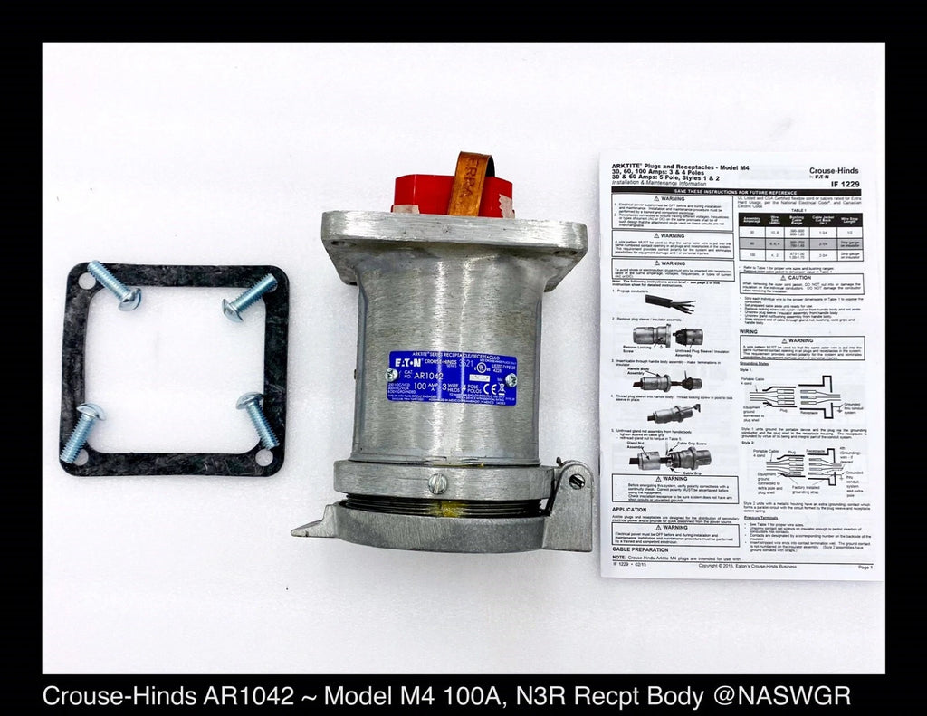 Eaton Crouse-Hinds AR1042 Series Arktite AR Receptacle 100A, 600VAC, 250VDC