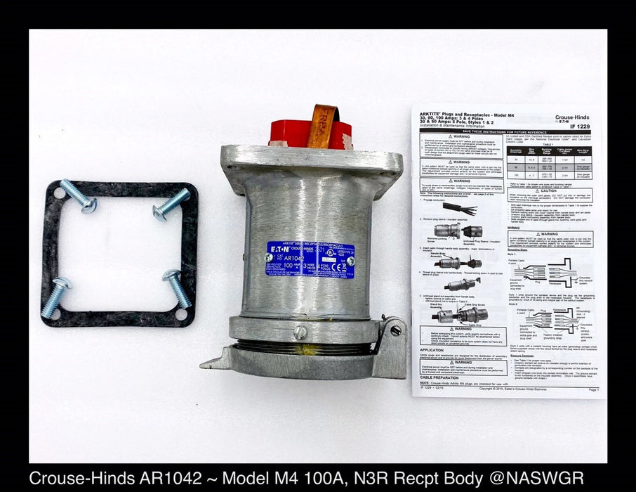 Eaton Crouse-Hinds AR1042 Series Arktite AR Receptacle 100A, 600VAC, 250VDC