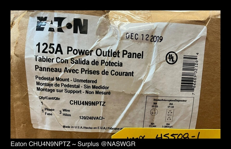 Eaton CHU4N9NPTZ Pedestal Mount Unmetered 125A/120/240VAC - Surplus