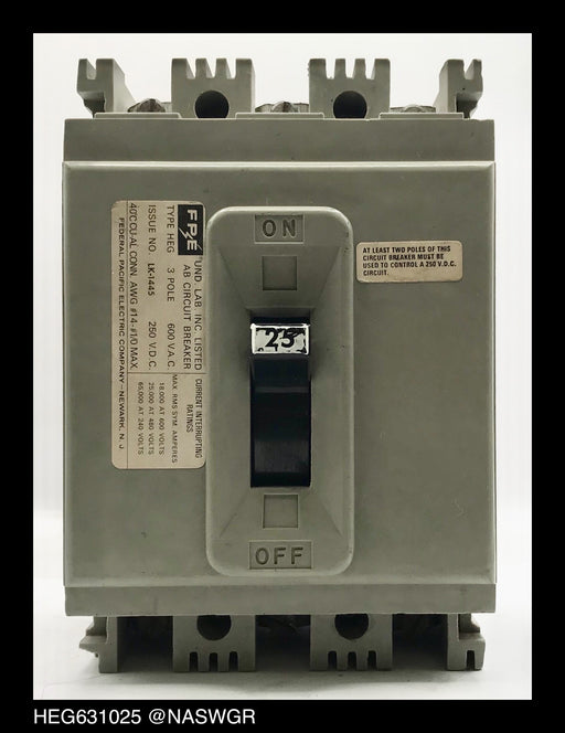 FPE HEG631025 Molded Case Circuit Breaker - 25 Amp