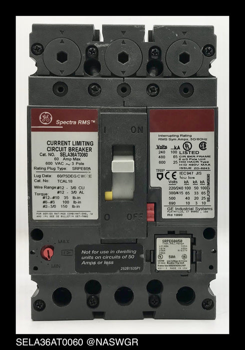 GE Spectra RMS SELA36AT0060 Circuit Breaker - 50 Amp
