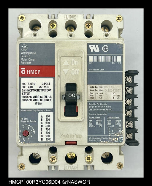Westinghouse HMCP100R3YC06D04 Motor Circuit Protector - 100 Amp