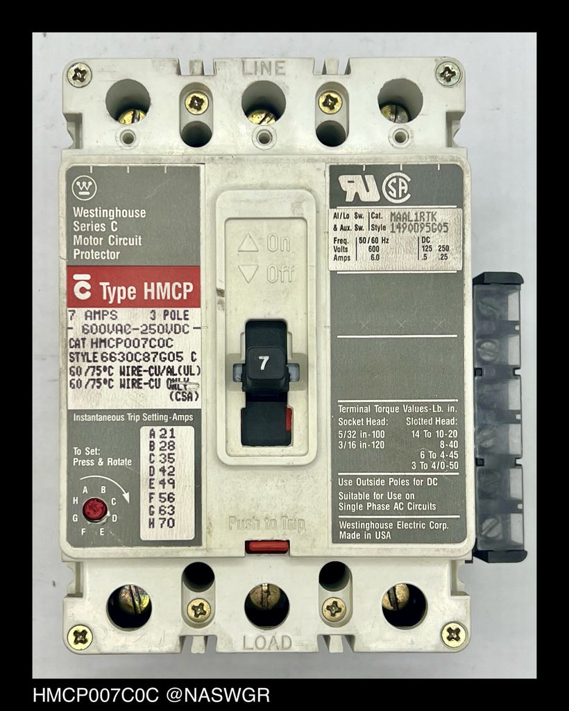 Westinghouse HMCP007C0C Motor Circuit Protector - 7 Amp