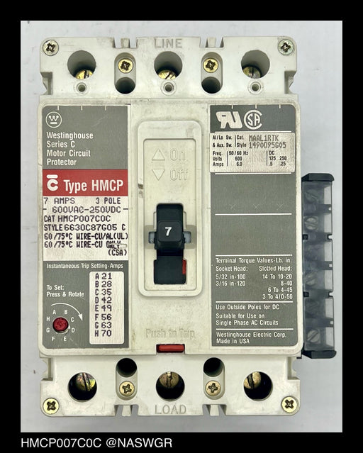 Westinghouse HMCP007C0C Motor Circuit Protector - 7 Amp