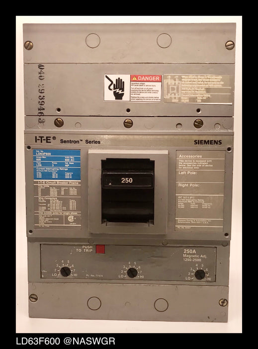 Siemens LD63F600 Molded Case Circuit Breaker ~ 250 Amp