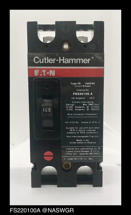 Cutler Hammer FS220100A Molded Case Circuit Breaker ~100 Amp