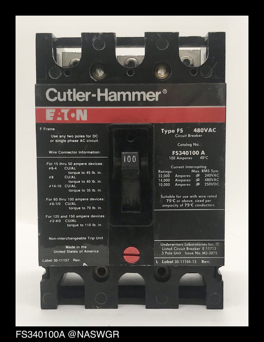Cutler Hammer FS340100A Molded Case Circuit Breaker ~ 100 Amp