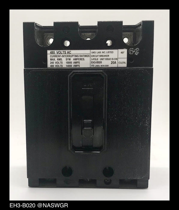 ITE EH3-B020 Molded Case Circuit Breaker ~ 20 Amp