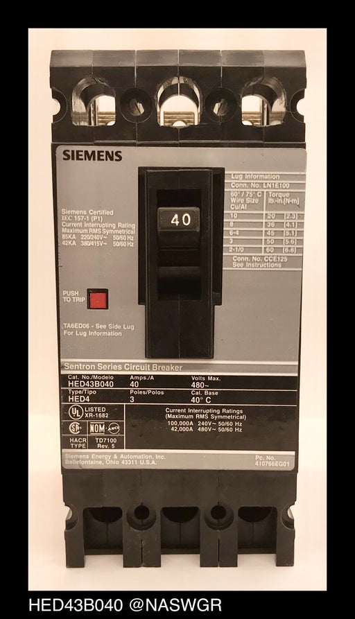 Siemens HED43B040 Molded Case Circuit Breaker ~ 40 Amp