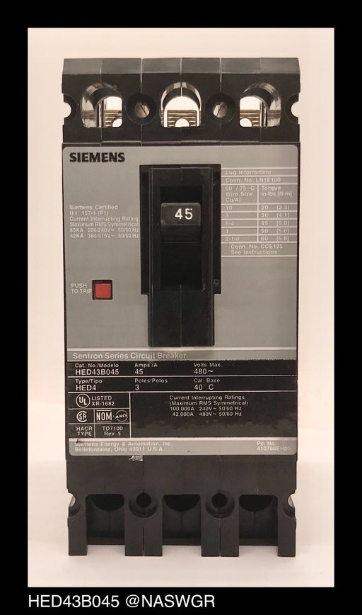 Siemens HED43B045 Molded Case Circuit Breaker ~ 45 Amp