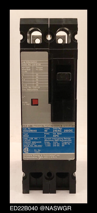 Siemens ED22B040 Molded Case Circuit Breaker ~ 40 Amp