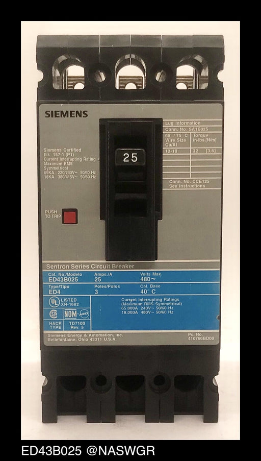 Siemens ED43B025 Molded Case Circuit Breaker ~ 25 Amp