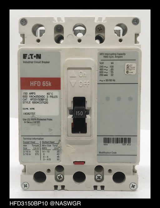 Eaton HFD3150BP10 Molded Case Circuit Breaker ~ 150 Amp