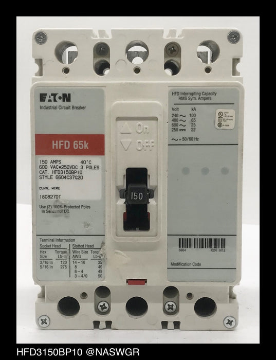 Eaton HFD3150BP10 Molded Case Circuit Breaker ~ 150 Amp