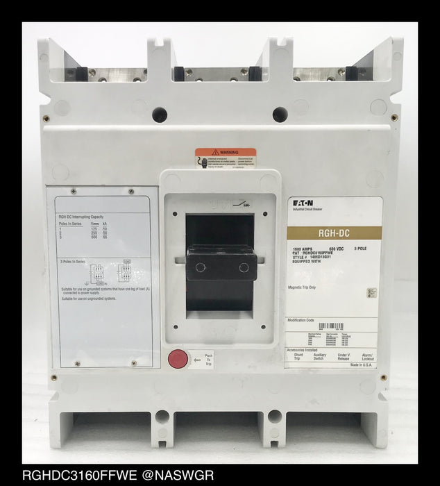 Eaton RGHDC3160FFWE Molded Case DC Circuit Breaker - 1600 Amp - Unused Surplus