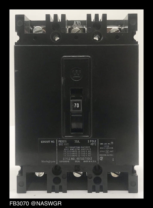 Westinghouse FB3070 Molded Case Circuit Breaker - 70 Amp