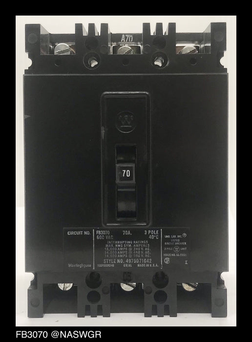 Westinghouse FB3070 Molded Case Circuit Breaker ~ 70 Amp