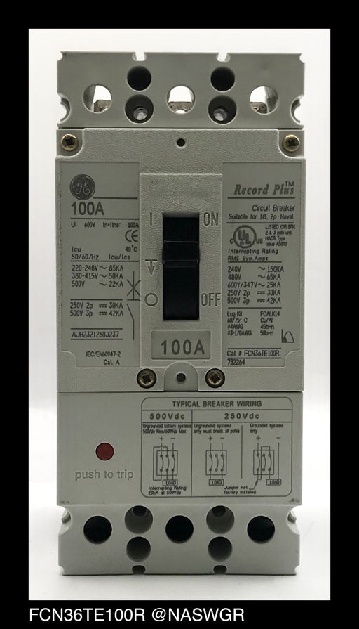 GE Record Plus FCN36TE100R Circuit Breaker ~ 100 Amp