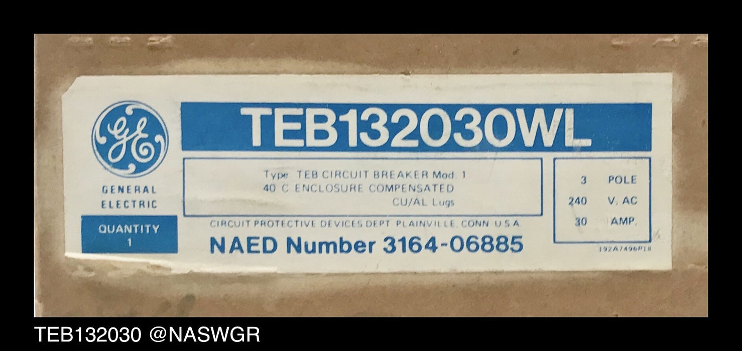 General Electric TEB132030WL Molded Case Circuit Breaker - 30 Amp - Unused