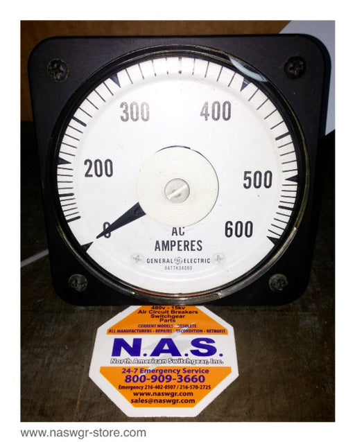 50-103131LSSJ2 , GE 103131LSSJ2 AC Amperes Meter , 6477K34060 , AB40 , RTG 0-5.0 , 40/70 Hz , 0-600 Amperes , PN: 50-103131LSSJ2