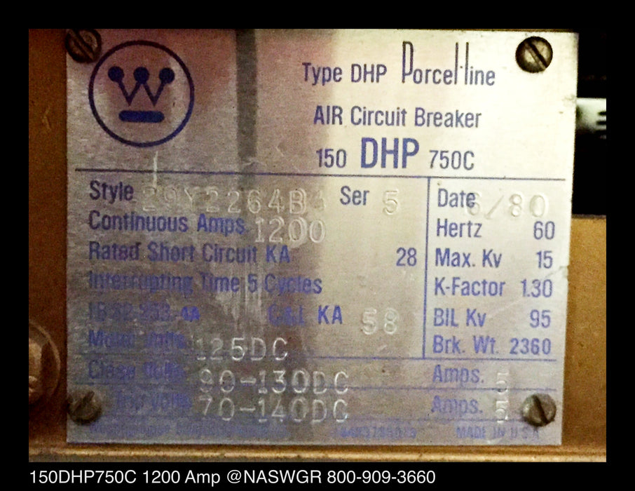 Westinghouse 150DHP750C Circuit Breaker (E/O,D/O) - 1200 Amp