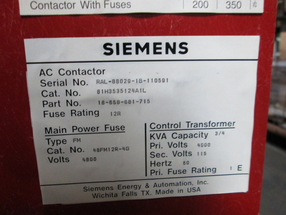 81H3535124A1L Siemens Allis 81H3 AC Contactor
