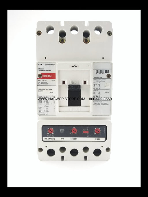 Eaton HKD3400F Molded Case Circuit Breaker w/ AL/LO Aux Switch ~ 300 Amp