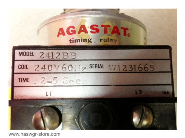 2412BB , Agastat 2412BB Timing Relay , Coil: 240V 60 Hz , Time: .2-5 Sec. , PN: 2412BB