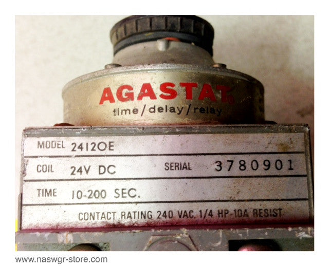 2412OE , Agastat 2412OE Timing Relay , Coil: 24V DC , Time: 1-200 Sec. , Contact Rating: 240 VAC , 1/4HP- 10A Resist , PN: 2412OE