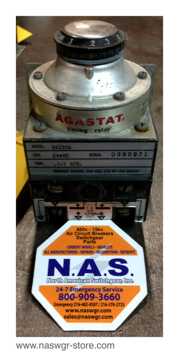 2422OA , Agastat 2422OA Timing Relay , Coil: 24 VDC , Time: .1-1 Sec. , Contact Rating: 240 VAC , 1/4 H- 10 A mResist , PN: 2422OA