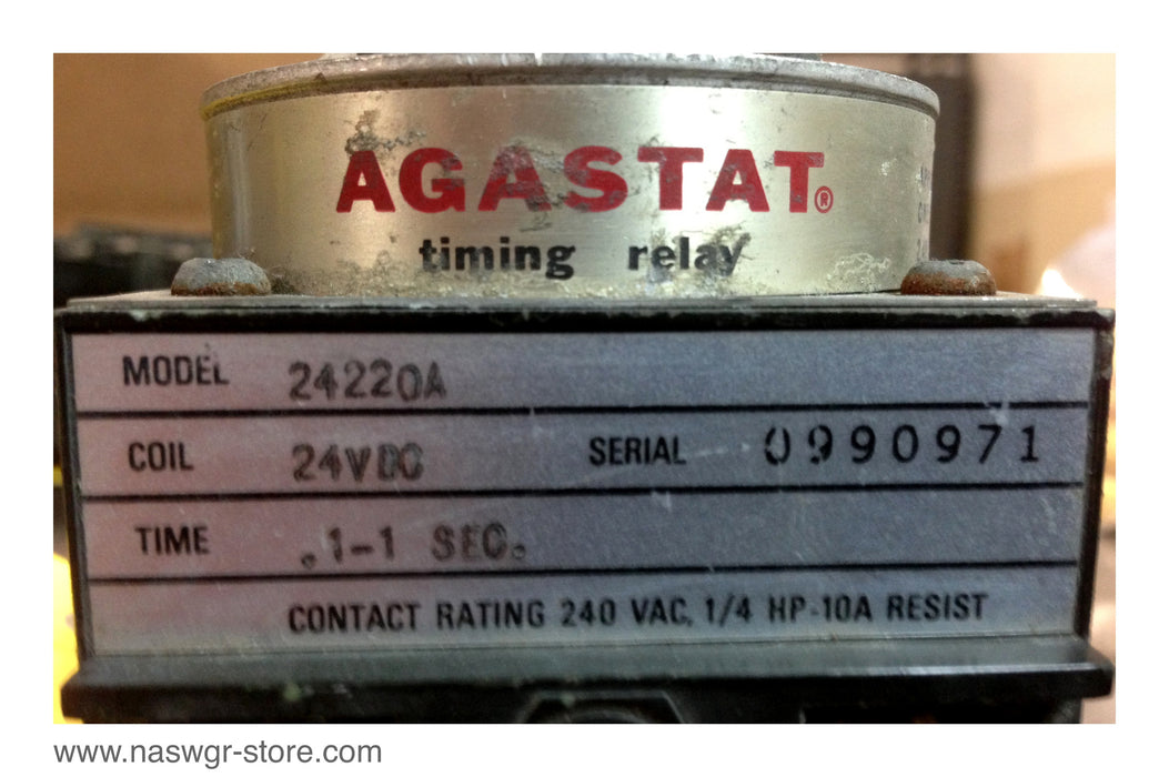 2422OA , Agastat 2422OA Timing Relay , Coil: 24 VDC , Time: .1-1 Sec. , Contact Rating: 240 VAC , 1/4 H- 10 A mResist , PN: 2422OA