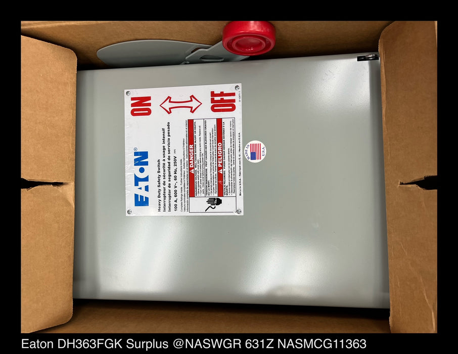 Eaton DH363FGK Heavy Duty Safety Switch - 100A/600V/3P/N1 - Unused