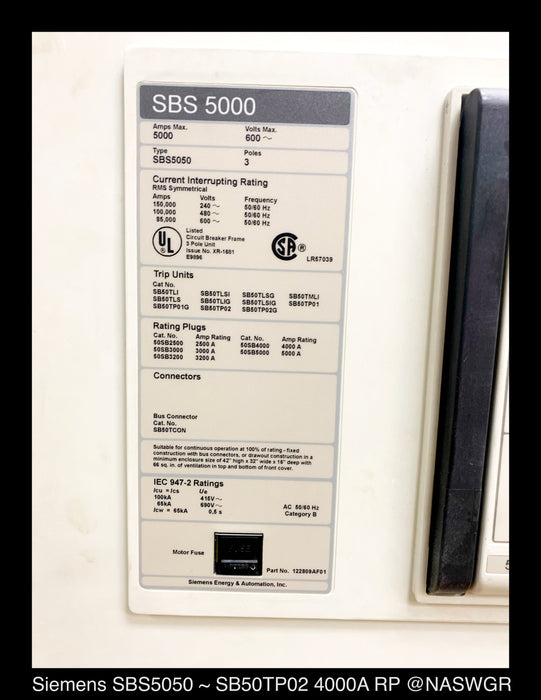 Siemens SBS 5000 Encased Systems Breaker ~ 4000 Amp