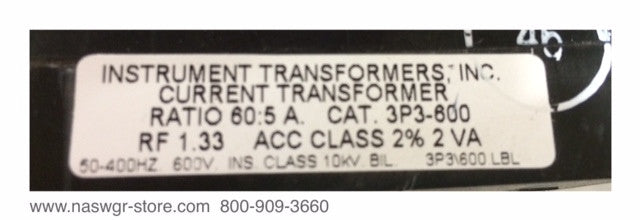 3P3-600 ~ Instrument Transformer 3P3-600 Current Transformer ~ Ratio: 60:5