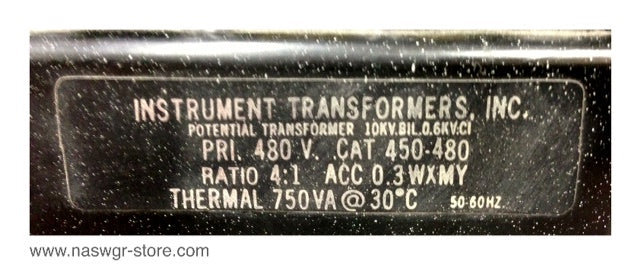 450-480 ~ Instrument Transformer 450-480 Potential Transformer 480 Volt Ratio: 4:1