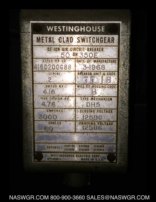 Westinghouse 50DH350E Circuit Breaker (E/O,D/O) - 3000 Amp