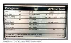 50VCP250 , Westinghouse 50VCP250 Circuit Breaker , 50-VCP-250 , 50VCP-250
