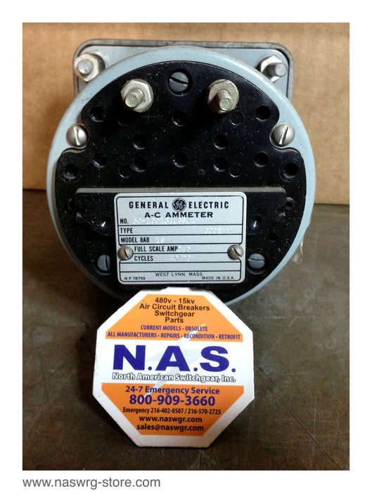 50-100131LGSJ1 , GE A-C Ammeter , 600 ampers , Type: Code NW , Model 8AB18 , Full Scale Amp 2.5 , 40/70 Cycles , PN: 50-100131LGSJ1